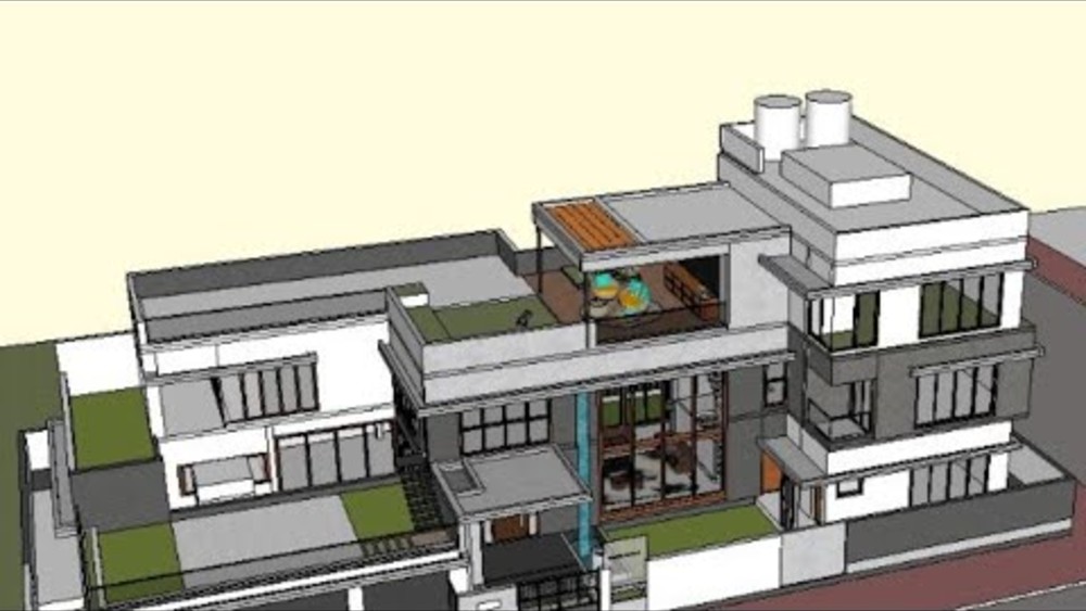 Three-dimensional model of a residential building used to set out interior and flooring work